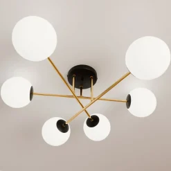 Deckenleuchte Metall Glas E14 in Schwarz Weiß Gold