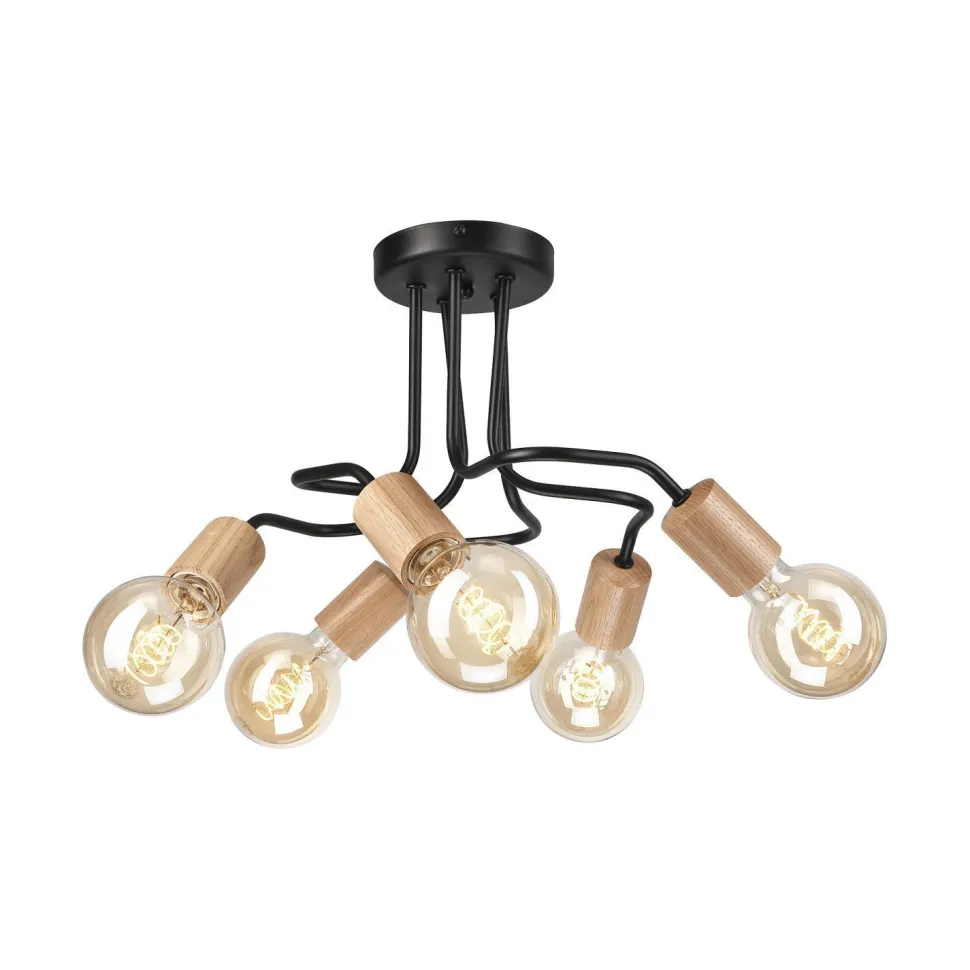 Deckenleuchte Metall Holz Schwarz 5-flammig E27 Retro ANANI