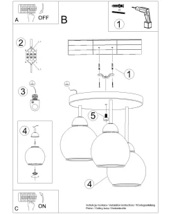 Deckenleuchte Metall Rauchglas 3-flammig Ø 35 cm E27