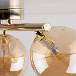 Deckenleuchte Metall Rauchglas 47 cm klein in Gold Bernstein