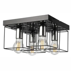Deckenleuchte Metall Schwarz Chrom B: 30 cm eckig 4-flammig