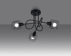 Deckenleuchte Metall Schwarz 3-flammig E14 Draht Schirm