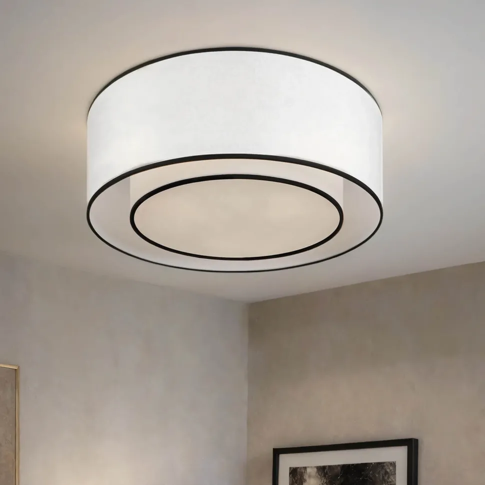 Deckenleuchte Metall Stoff D: 52 cm rund Weiß Schwarz