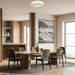 Deckenleuchte Metall Stoff D: 52 cm rund Weiß Schwarz