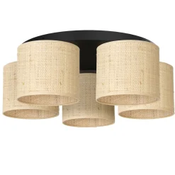 Deckenleuchte Rattan Metall Ø58 cm Loft Schwarz Natur