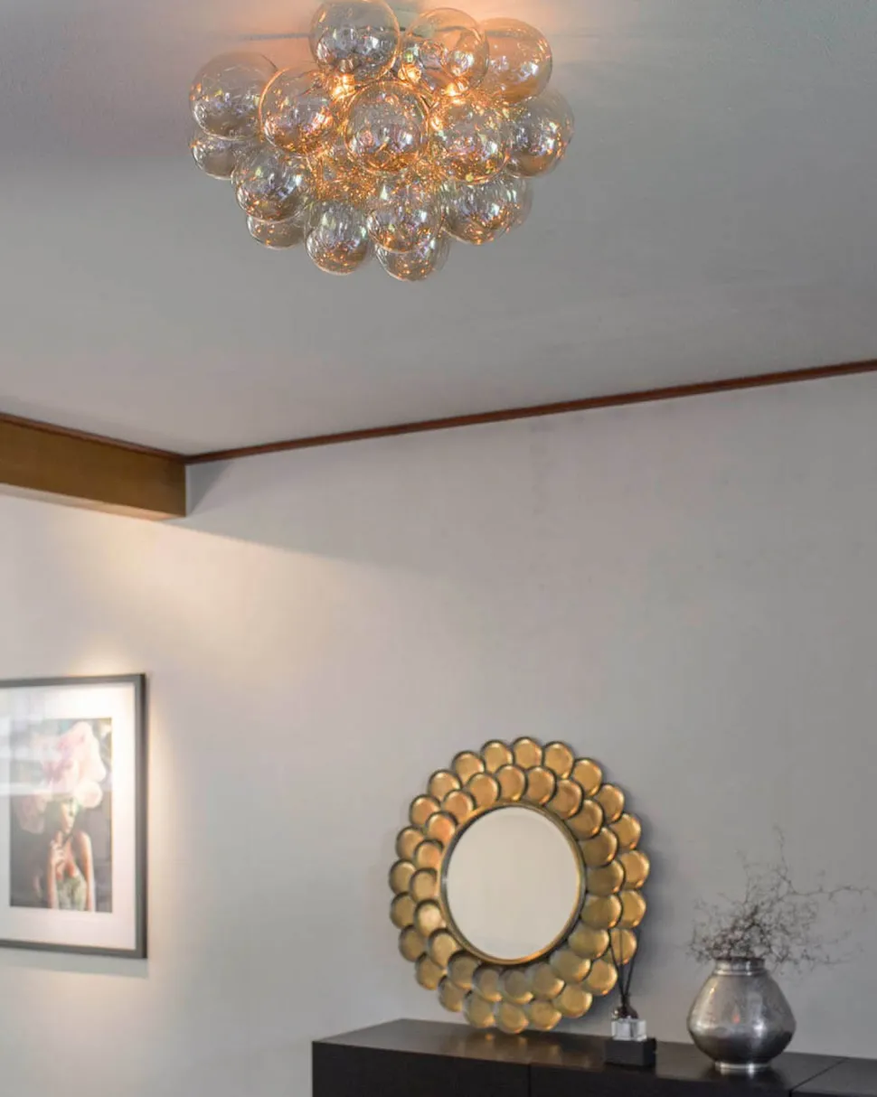 Deckenleuchte Rauchglas Metall 50 cm breit 6x G9 in Bernstein