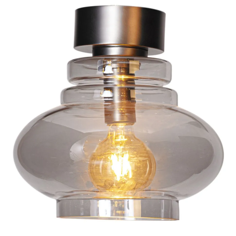 Deckenleuchte Rauchglas Metall 30 cm breit E27 klein