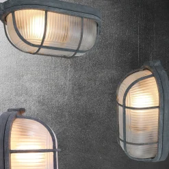 Deckenleuchte Riffelglas Metall Grau L:21 cm Industrie