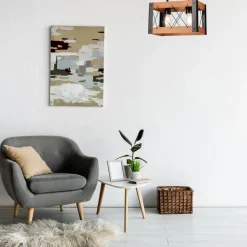 Deckenleuchte Rustikal eckig L: 33 cm 2x E27 Holz Metall