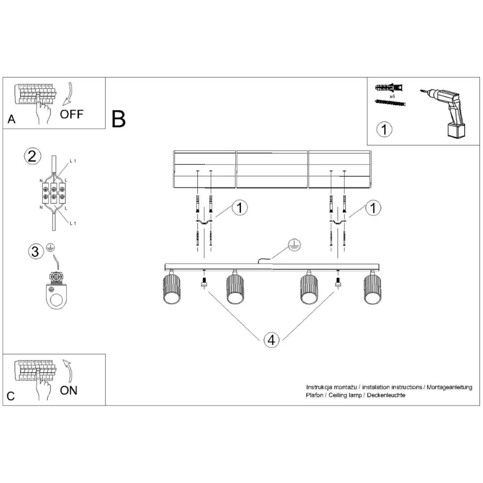 Deckenleuchte Schwarz 4-flammig GU10 81 cm lang Modern