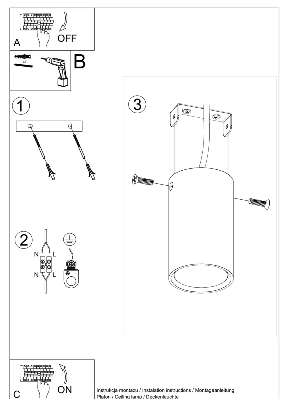 Deckenleuchte Schwarz klein Ø 6 cm Metall GU10 Aufputz