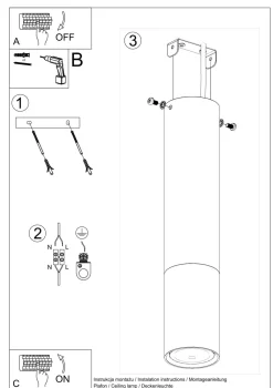 Deckenleuchte Schwarz Kupfer Ø 6 cm H: 29 cm schmal