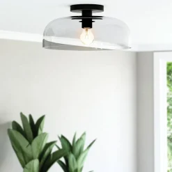 Deckenleuchte Schwarz Metall Glas D: 30,5 cm rund E27