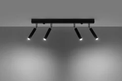 Deckenleuchte Schwarz Metall 4-flammig 60 cm lang