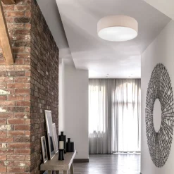 Deckenleuchte Stoff Ø 45 cm rund flach blendarm Beige 2x E27