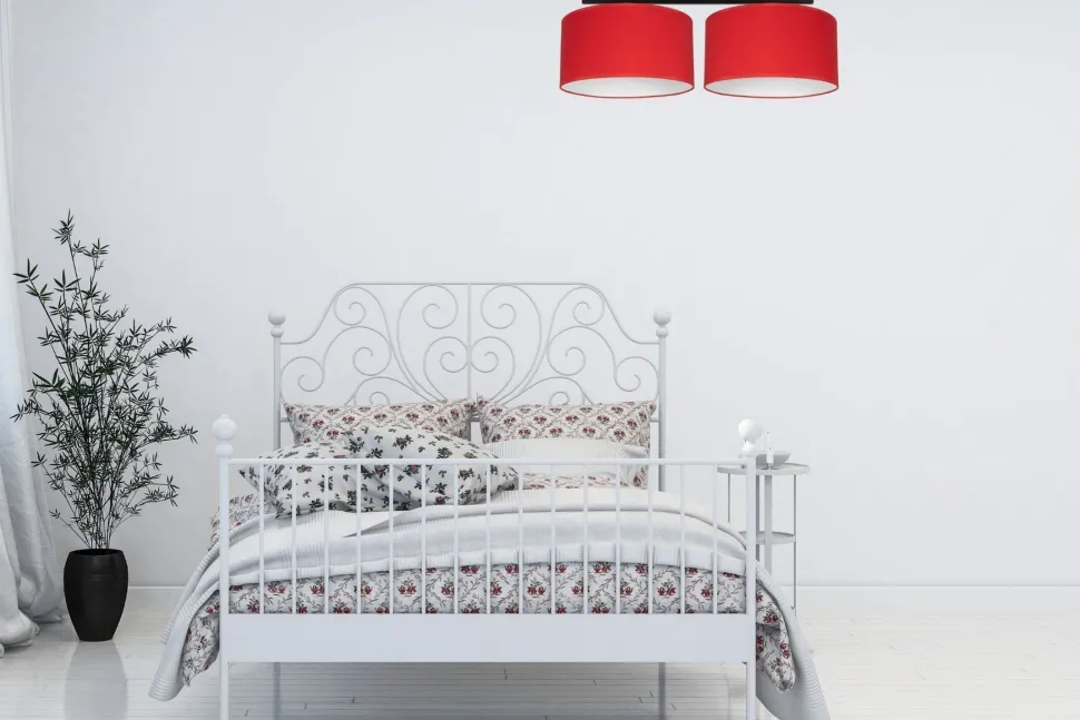 Deckenleuchte Stoff blendarm Schwarz Rot Weiß E27 70 cm