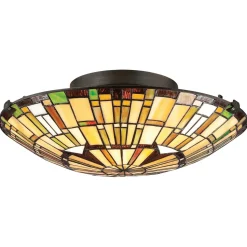 Deckenleuchte Tiffany Stil Buntglas Ø 42 cm rund 2x E27