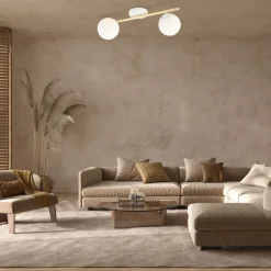 Deckenleuchte Weiß Gold Kugelschirm Glas Metall