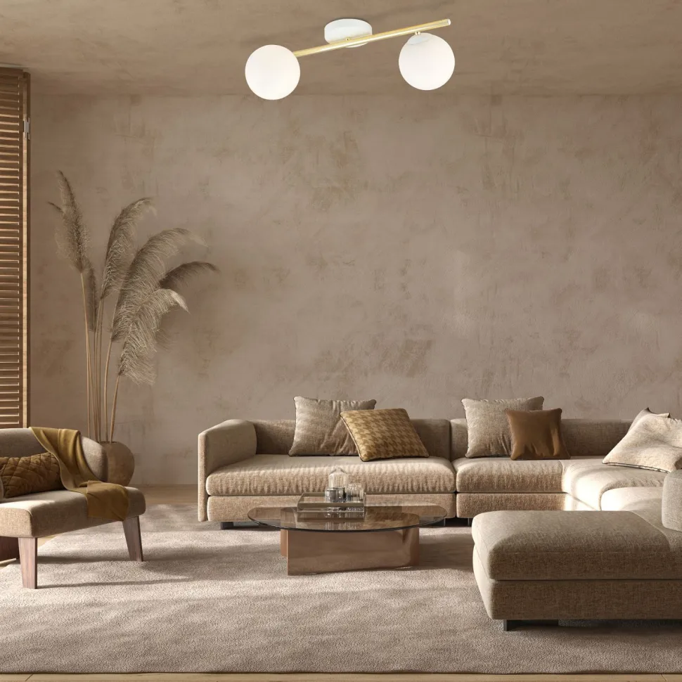 Deckenleuchte Weiß Gold Kugelschirm Glas Metall