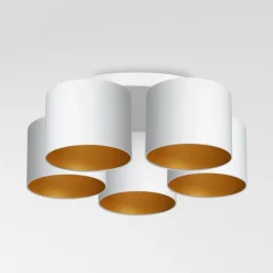 Deckenleuchte Weiß Gold Stoff Metall E27 rund Ø58 cm