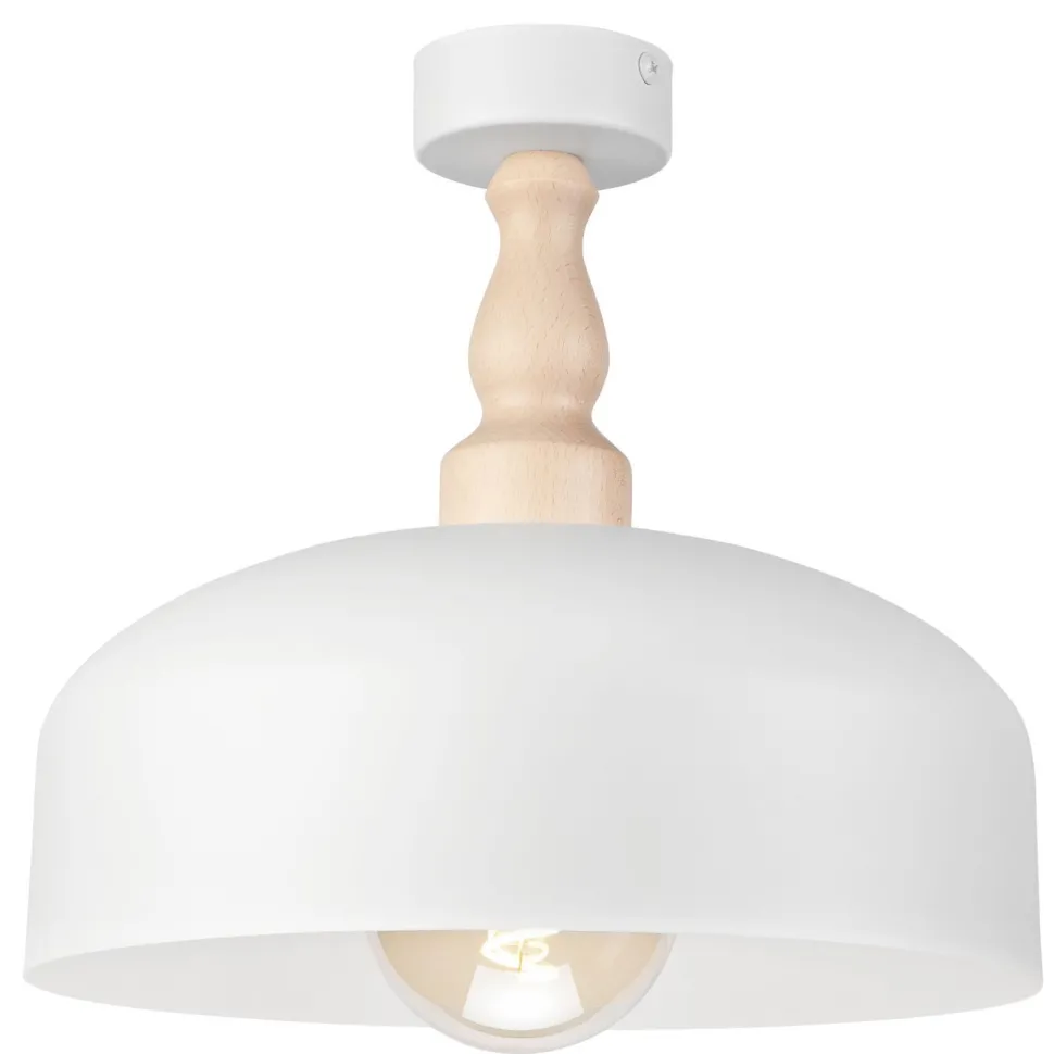 Deckenleuchte Weiß Metall Holz Ø 30 cm klein E27 Skandinavisch