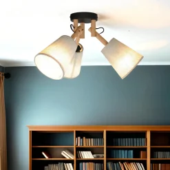 Deckenleuchte Wohnzimmer 3-flammig Leinen Holz Metall