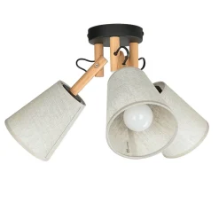 Deckenleuchte Wohnzimmer 3-flammig Leinen Holz Metall