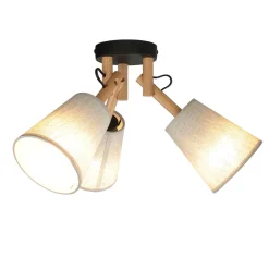 Deckenleuchte Wohnzimmer 3-flammig Leinen Holz Metall