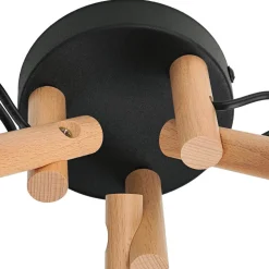 Deckenleuchte Wohnzimmer 3-flammig Leinen Holz Metall