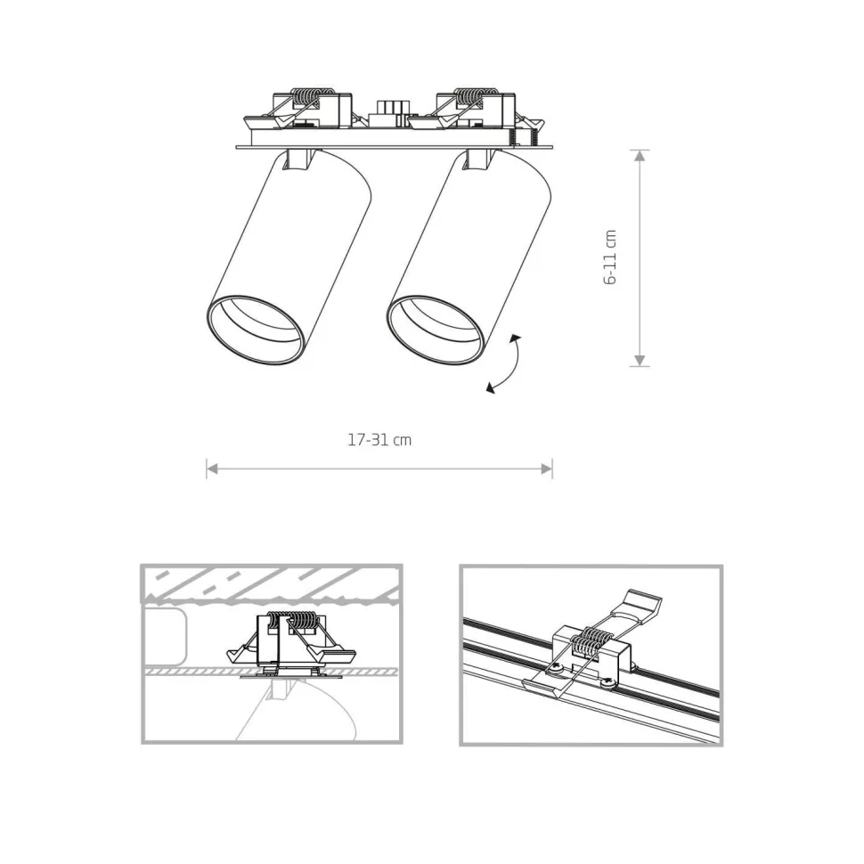 Deckenspot Einbau 17 cm 2-flammig Schwarz Messing GU10