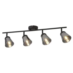 Deckenspot 4-flammig B: 83 cm Schwarz Rauchgrau E14