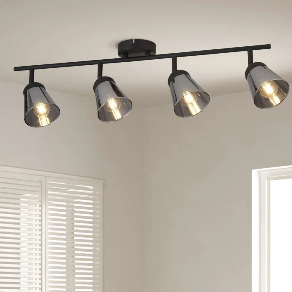 Deckenspot 4-flammig B: 83 cm Schwarz Rauchgrau E14
