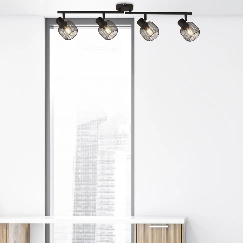 Deckenspot 4-flammig E14 Schwarz Metall Retro Design