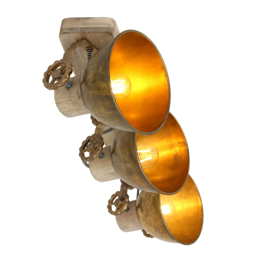 Deckenspot 3-flammig Holz Metall 59 cm E27 flexibel