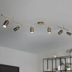 Deckenspot 6-flammig IP44 GU10 in Messing Antik Metall Bad