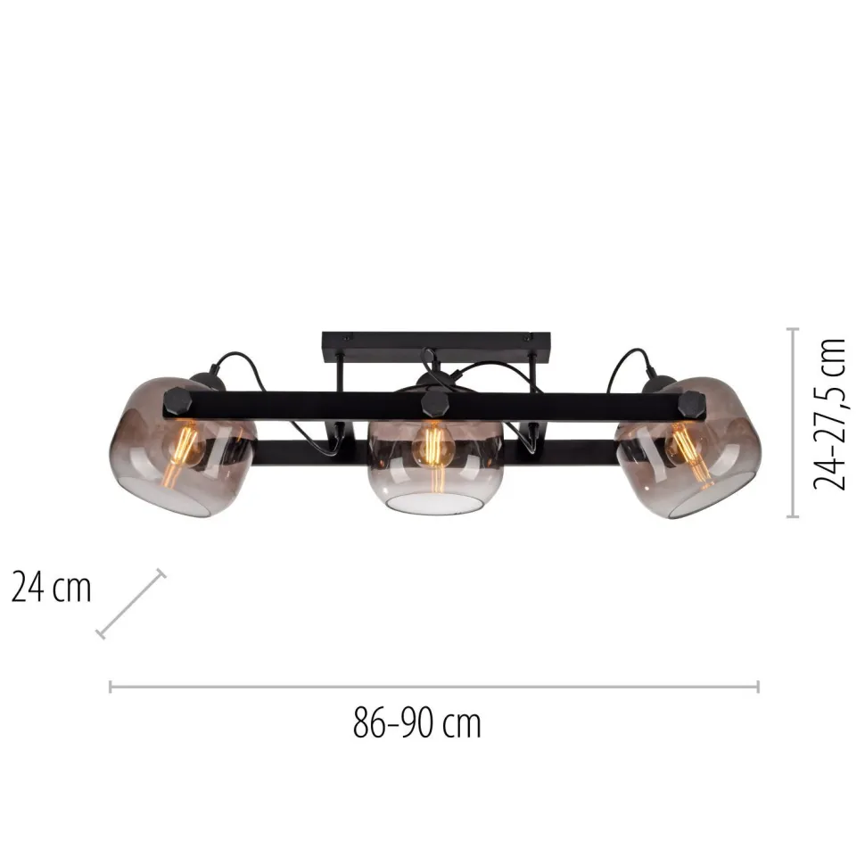 Deckenspot Glas Metall E27 90 cm 3-flammig schwenkbar