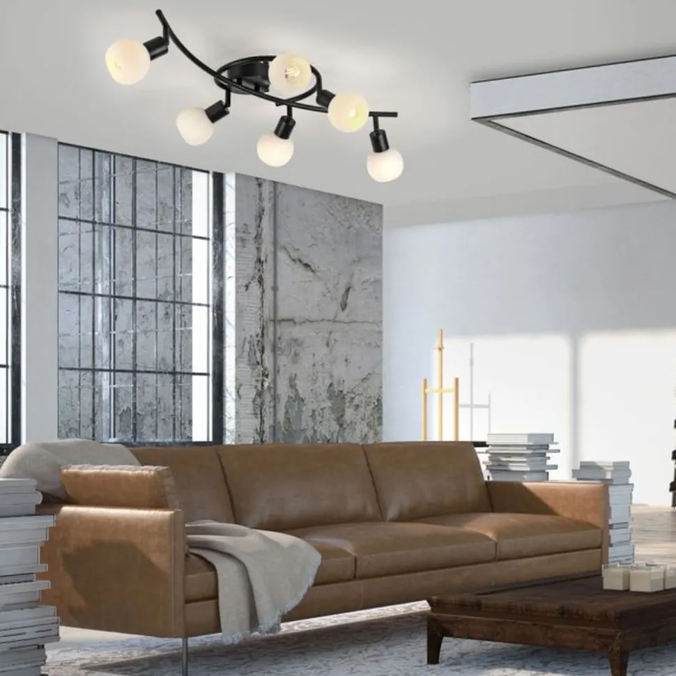 Deckenspot Glas Metall 6-flammig inkl E14 5 W flexibel