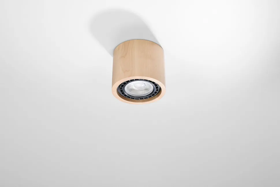 Deckenspot Holz Ø 14 cm H: 10 cm klein GU10 DIWO