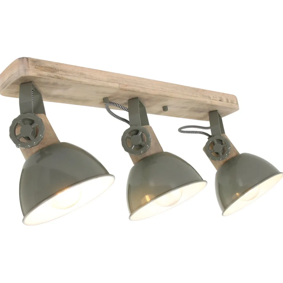 Deckenspot Holz Metall Grün 59 cm E27 3-flmg flexibel
