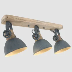 Deckenspot Holz Metall Grün 59 cm E27 3-flmg flexibel