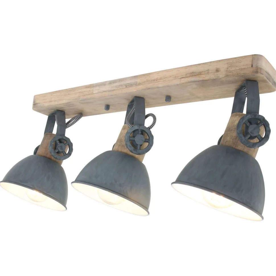 Deckenspot Holz Metall Grün 59 cm E27 3-flmg flexibel