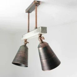 Deckenspot Shabby Kupfer 2-flammig E27 Metall Holz