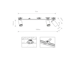 Deckenspot Unterputz 70 cm lang 3-flammig GU10 Schwarz Messing