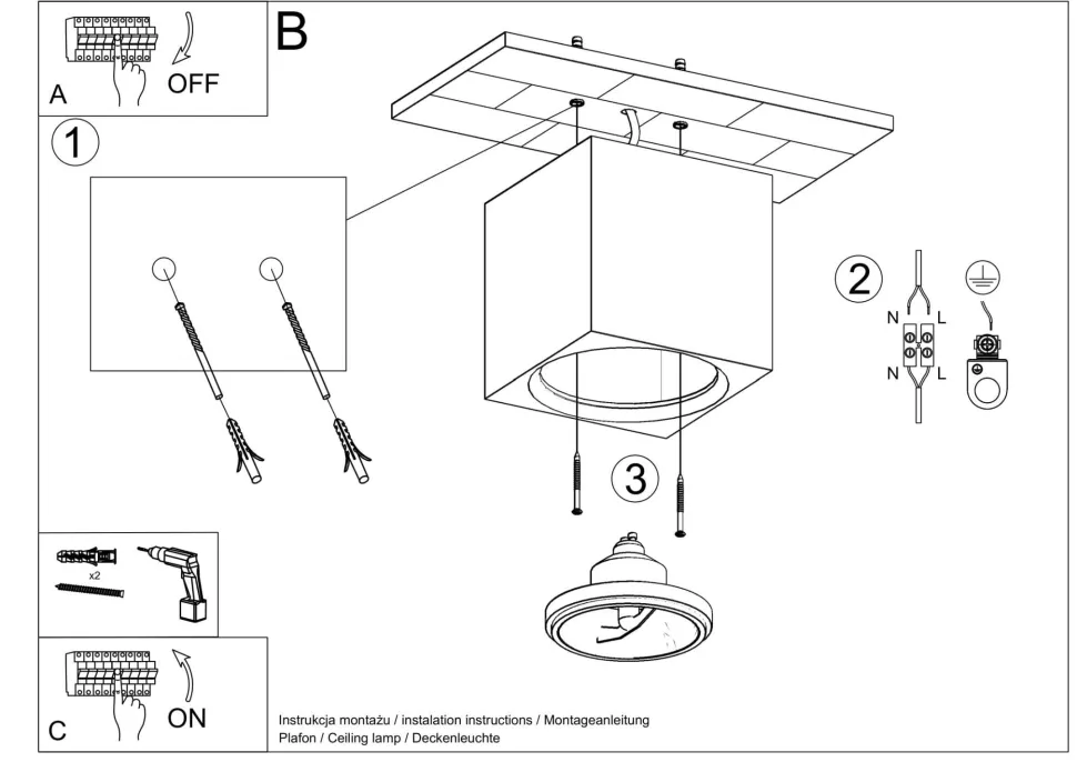 Deckenspot Weiß Keramik H: 14 cm klein bemalbar Würfel