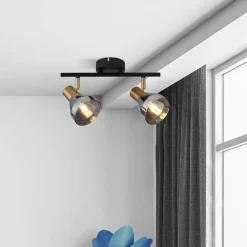 Deckenstrahler 2-flammig E14 Rauchglas Metall verstellbar