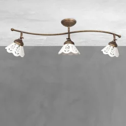 Deckenstrahler 3-flammig Keramik Messing B: 87 cm E14