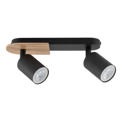 Deckenstrahler 2-flammig Metall Holz Schwarz Natur 35 cm