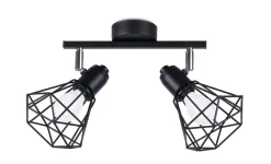 Deckenstrahler 2-flammig Schwarz Metall Käfig Schirm