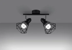 Deckenstrahler 2-flammig Schwarz Metall Käfig Schirm