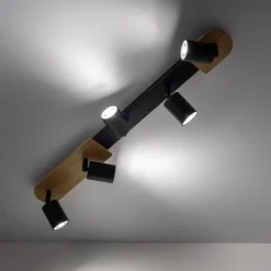 Deckenstrahler Holz Metall 85 cm lang Braun Schwarz 5x GU10